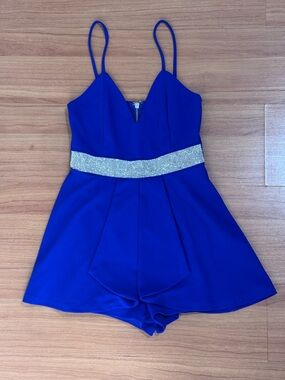 AGACI Royal Blue Dress Romper Rhinestone Waist Size Small